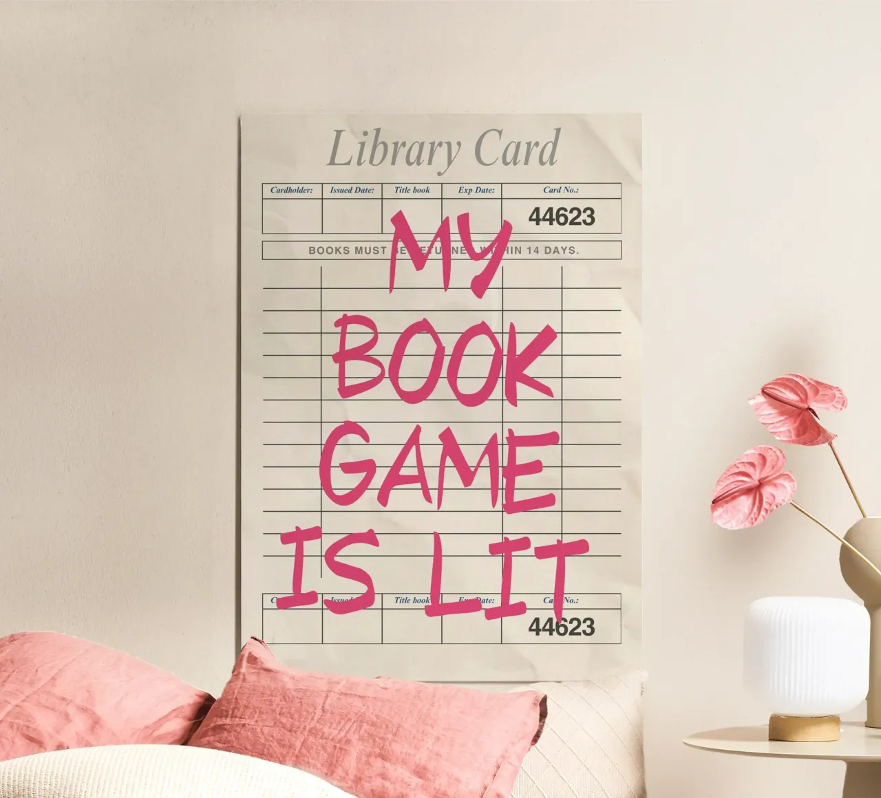 "Il mio libro-gioco è illuminato" - Divertente poster per la tessera della biblioteca poster con telaio in legno da vintagepod