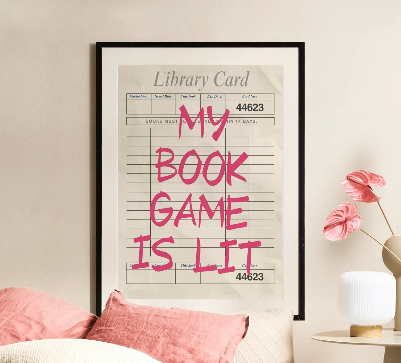 "Il mio libro-gioco è illuminato" - Divertente poster per la tessera della biblioteca poster con telaio in legno da vintagepod