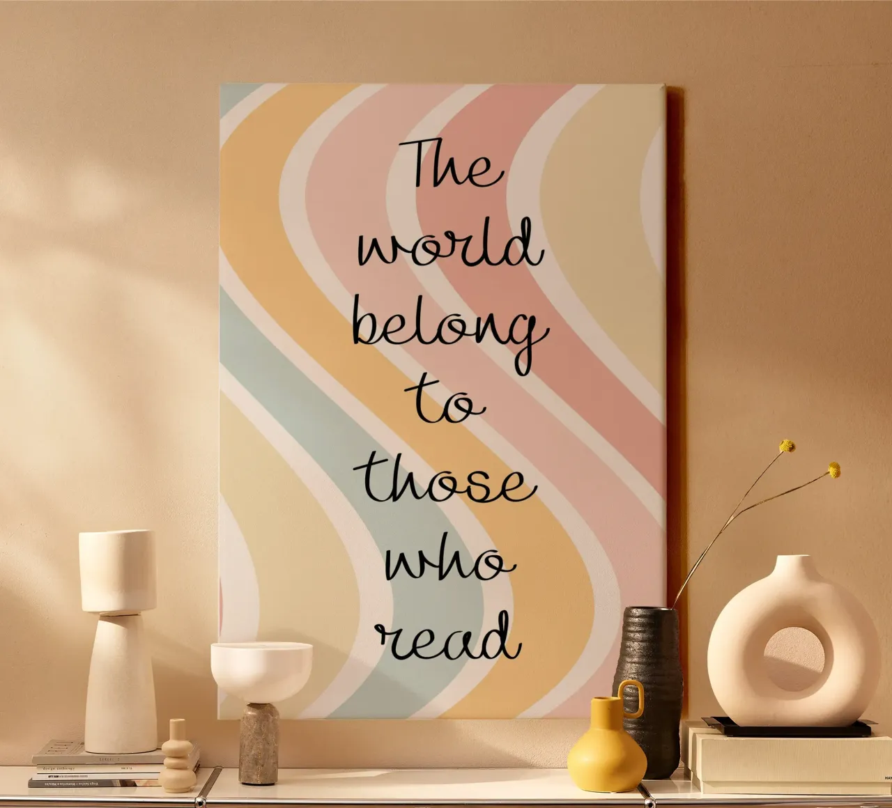 "The World Belongs to Those Who Read" - Retro Art Print canvas with Floater frame by vintagepod