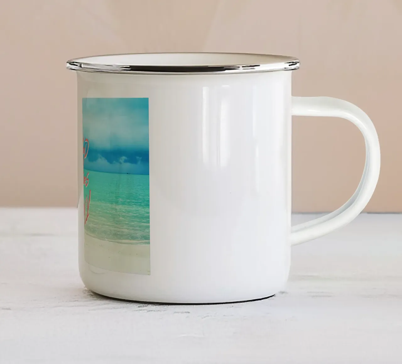 Good Vibes Only - Turquoise Tropical Sandy Beach tazza in smalto da Stay Positive Design