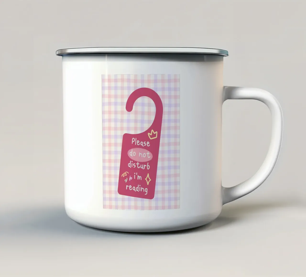 "Please Do Not Disturb" - Stampa d'arte di un appendiabiti a quadri rosa tazza in smalto da vintagepod