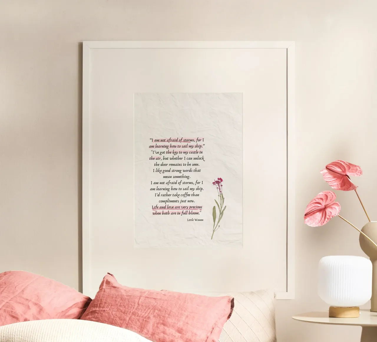 Stampa d'arte di citazioni da Piccole donne - La saggezza di Jo March poster con telaio in legno da vintagepod