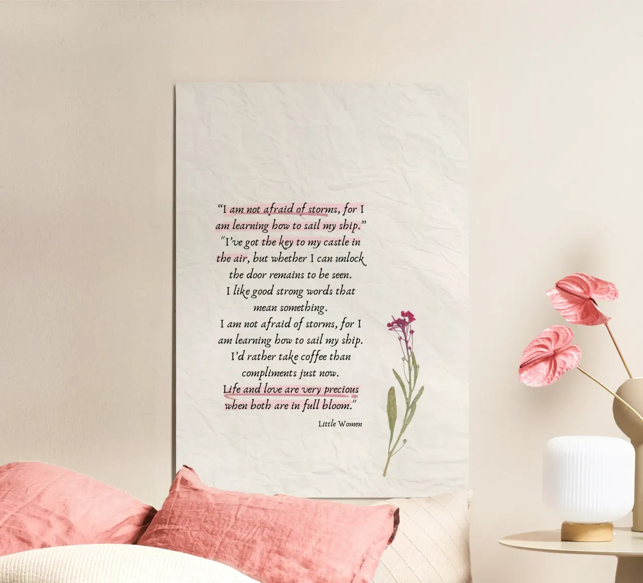 Stampa d'arte di citazioni da Piccole donne - La saggezza di Jo March poster con telaio in legno da vintagepod