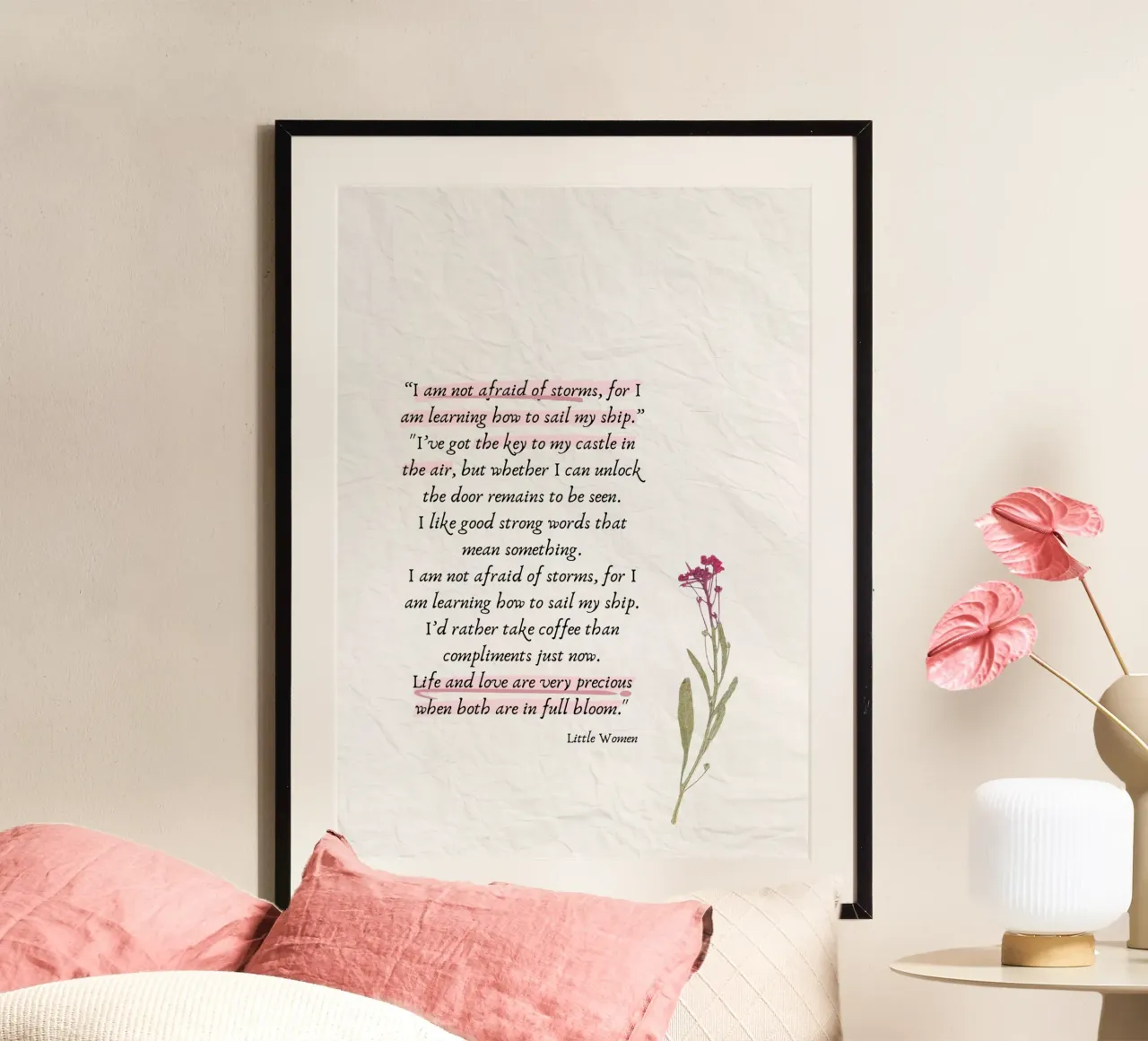 Stampa d'arte di citazioni da Piccole donne - La saggezza di Jo March poster con telaio in legno da vintagepod