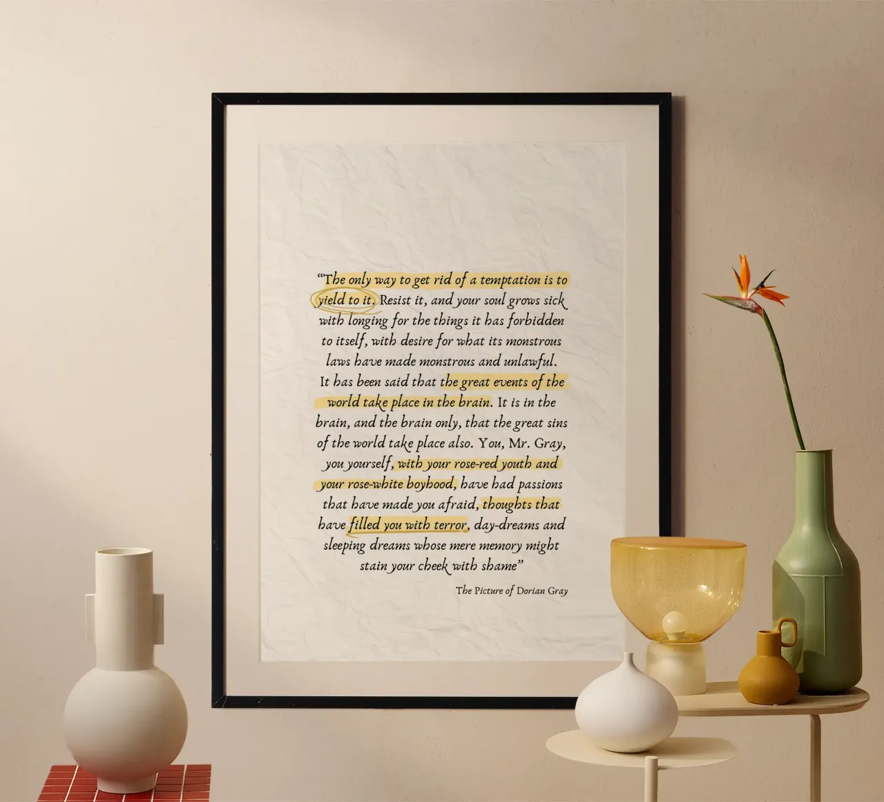 Poster con citazioni da Il ritratto di Dorian Gray - Oscar Wilde poster con telaio in legno da vintagepod
