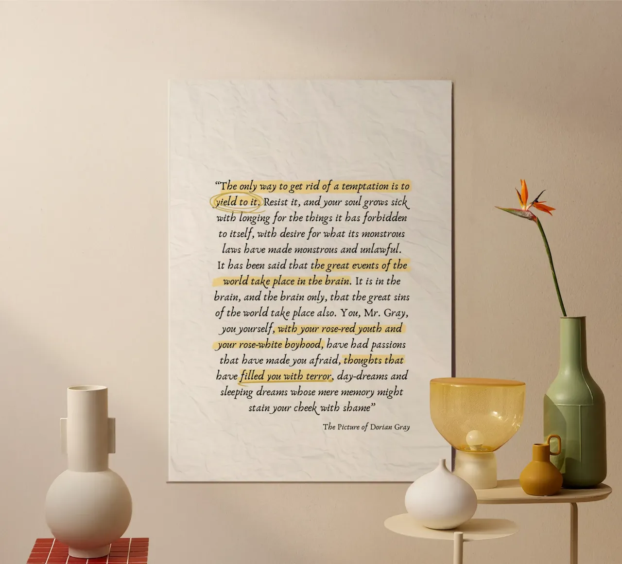 Poster con citazioni da Il ritratto di Dorian Gray - Oscar Wilde poster con telaio in legno da vintagepod