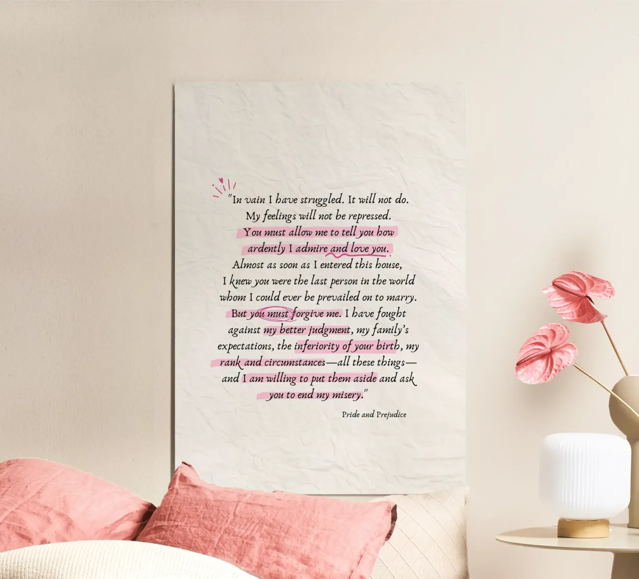 Stampa d'arte con citazione di Orgoglio e pregiudizio - Lettera del signor Darcy poster da vintagepod