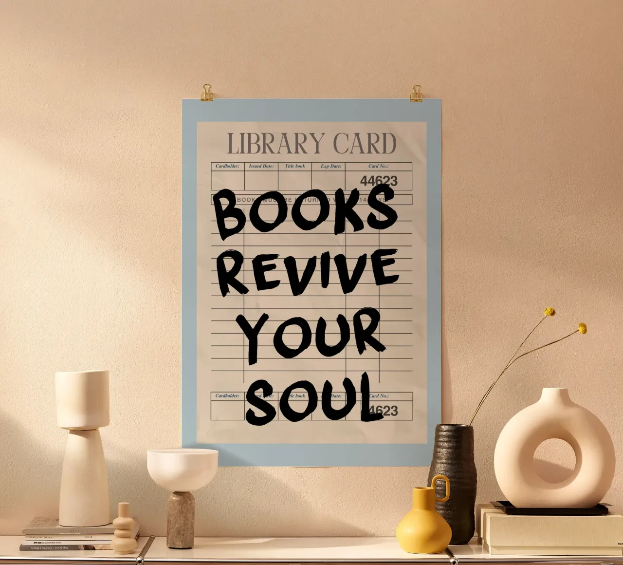 "I libri ravvivano l'anima" - Poster per la tessera della biblioteca poster con telaio in legno da vintagepod
