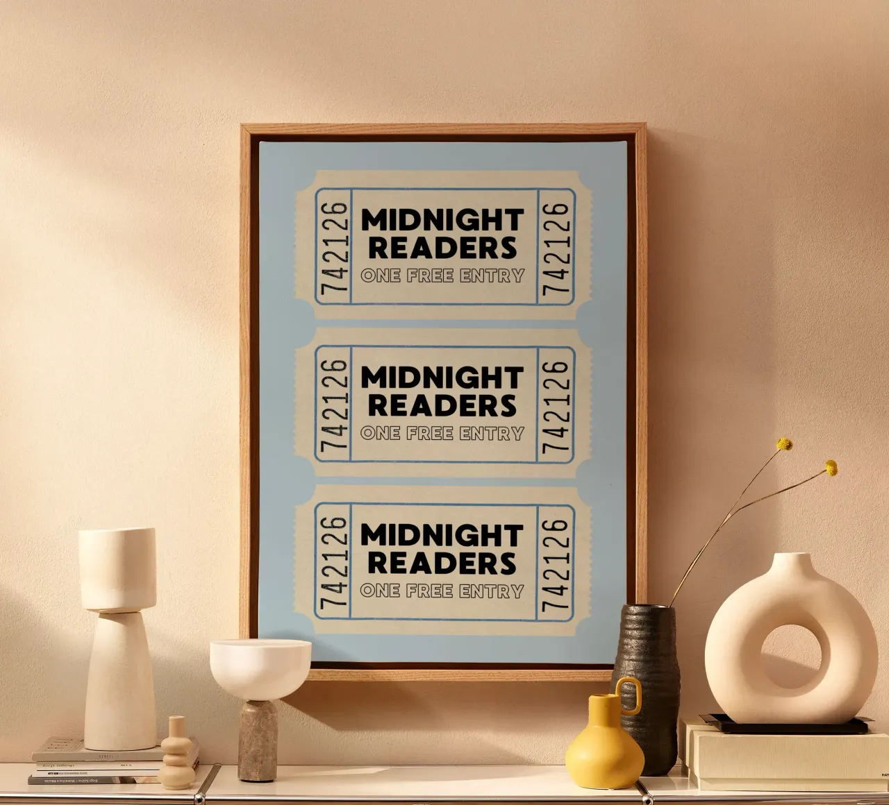 "Midnight Readers" - Vintage ticket art print canvas met Baklijst van vintagepod