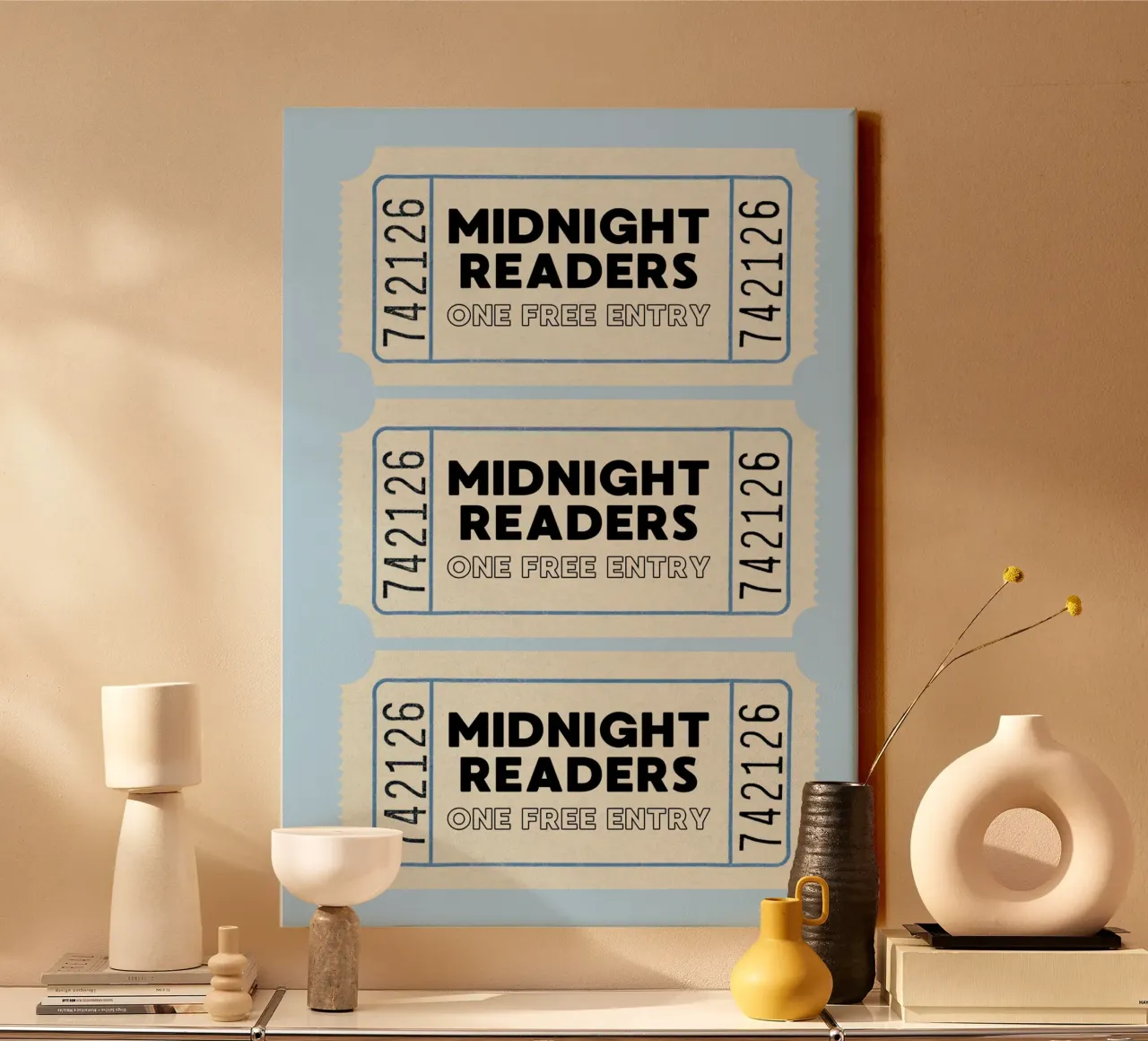 "Midnight Readers" - Vintage ticket art print canvas met Baklijst van vintagepod