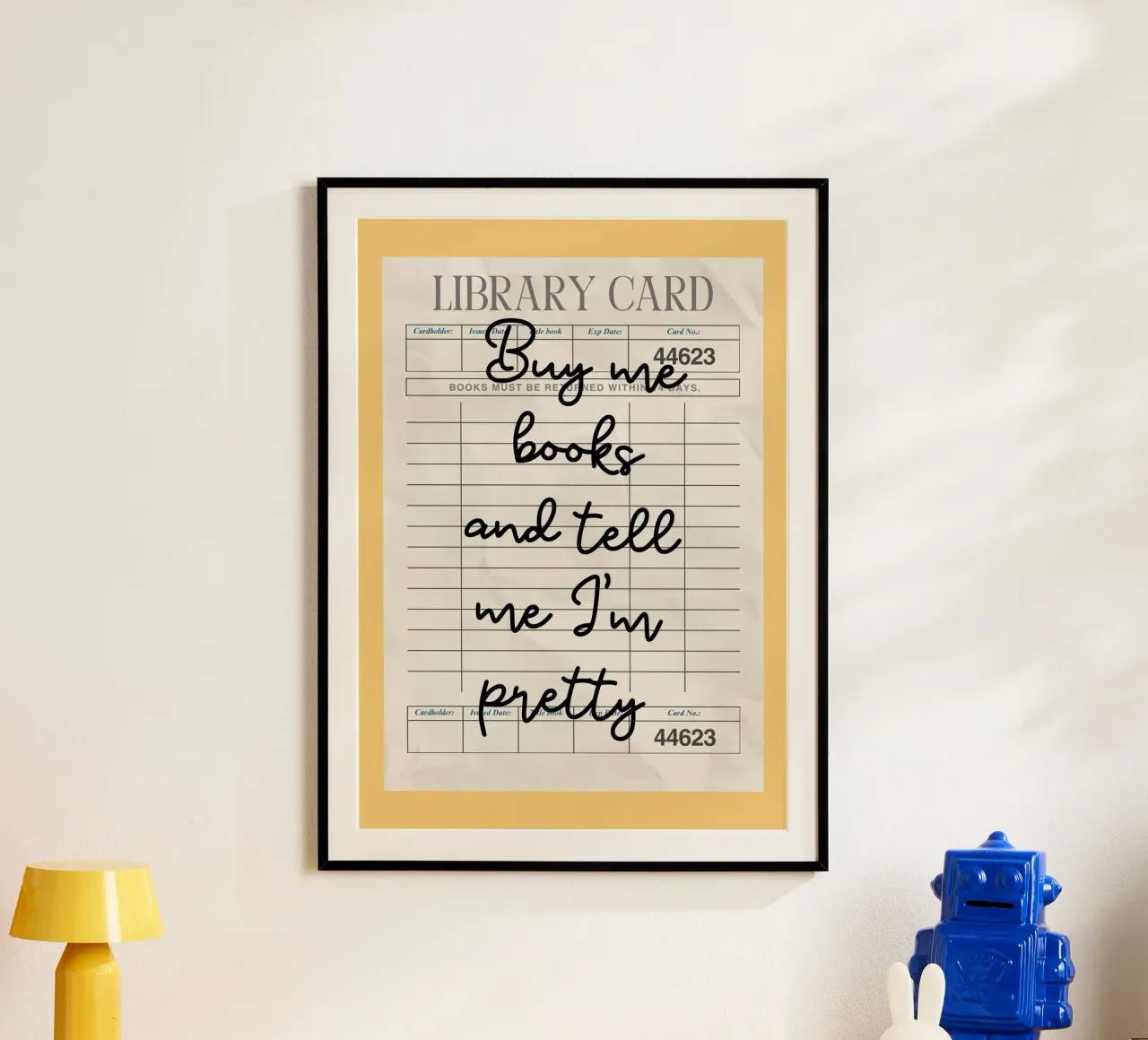 "Comprami libri e dimmi che sono bella" - Poster per la tessera della biblioteca poster con telaio in legno da vintagepod