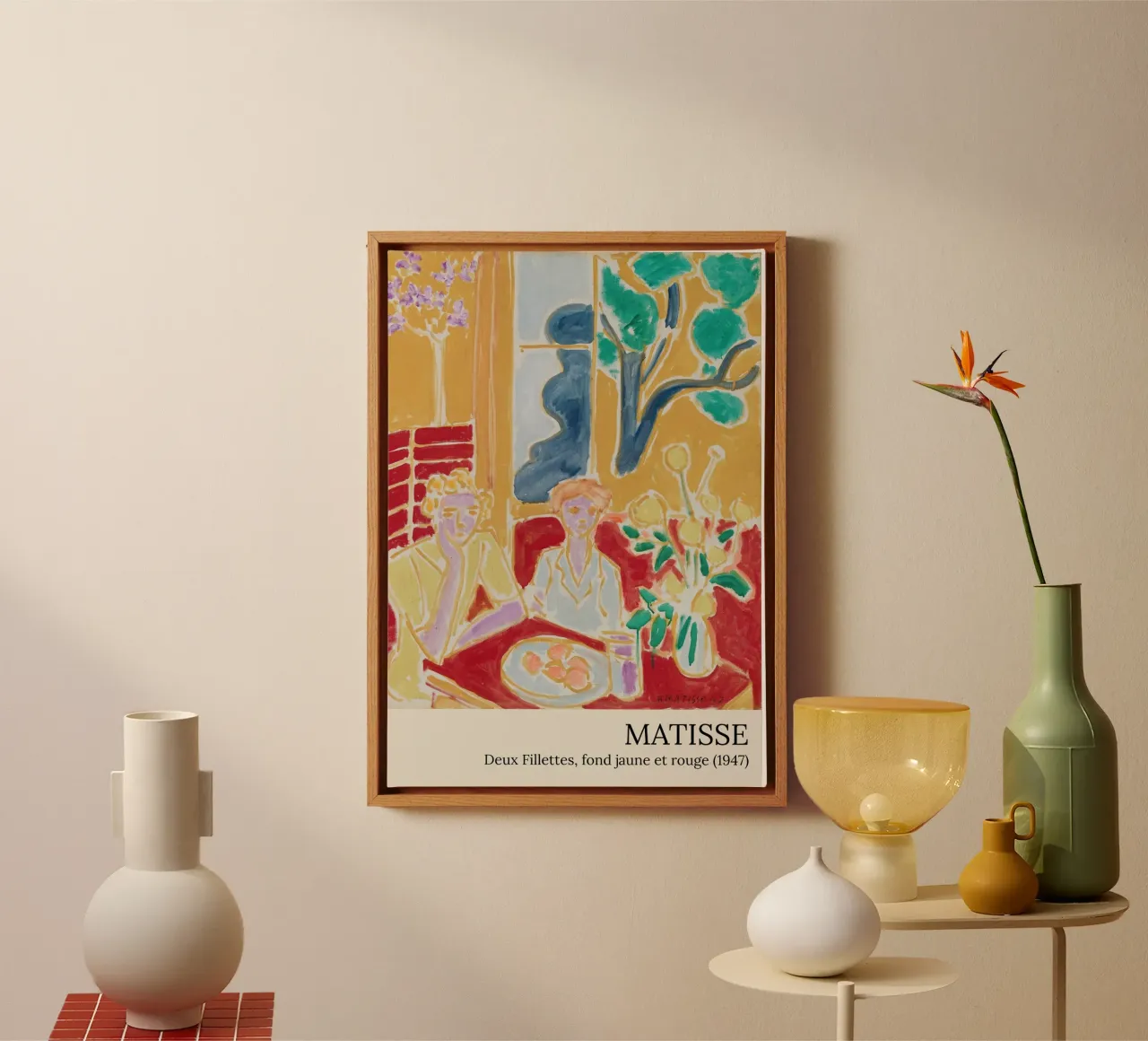 Henri Matisse - Twee kleine meisjes, gele en rode achtergrond canvas met Baklijst van the red studio