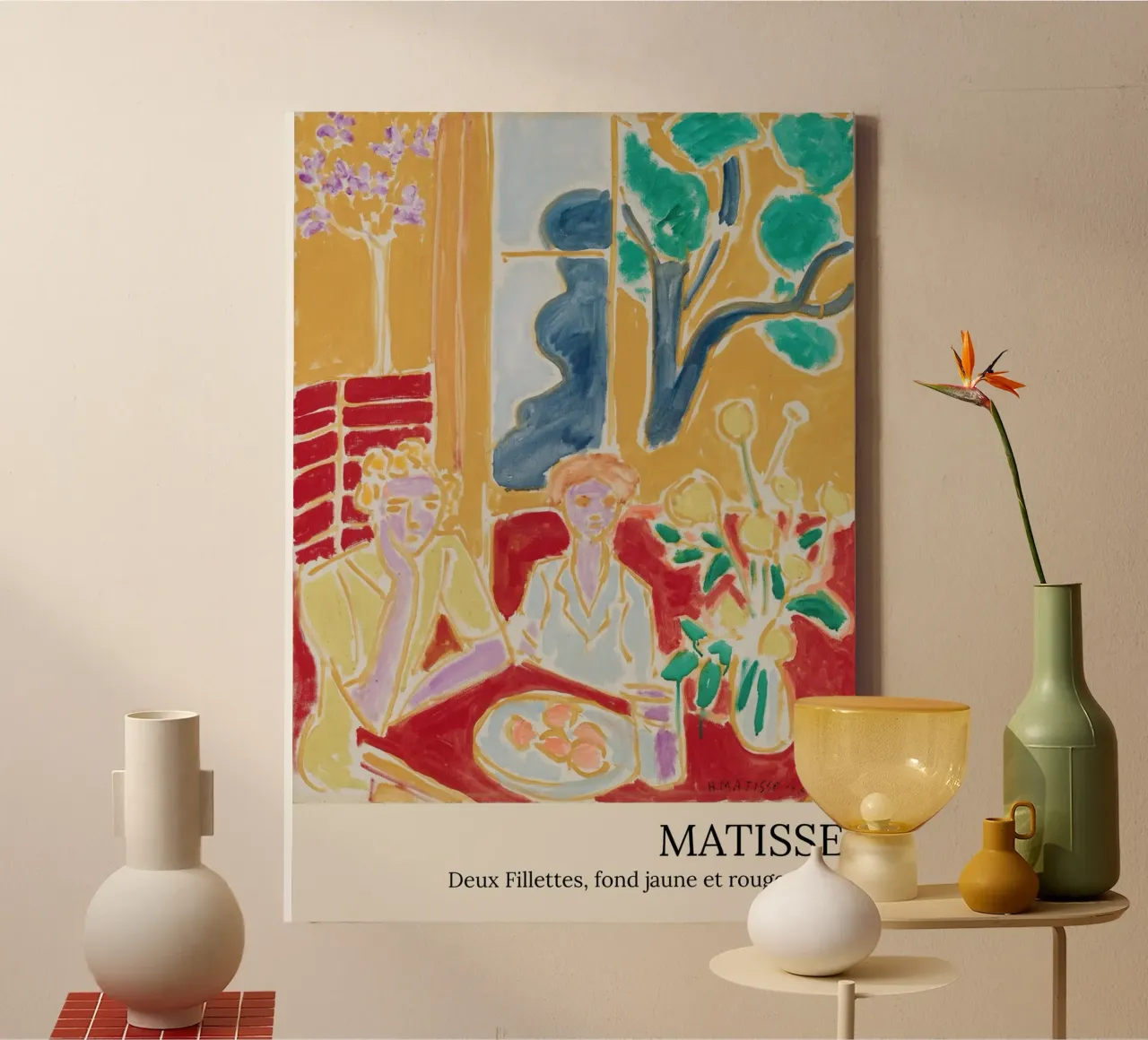 Henri Matisse - Twee kleine meisjes, gele en rode achtergrond canvas met Baklijst van the red studio
