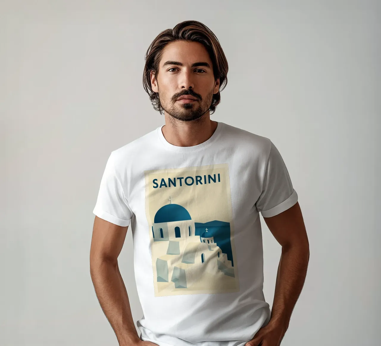 SANTORINI – Affiche vintage architecture grecque t-shirt da JETLAG | affiches voyage