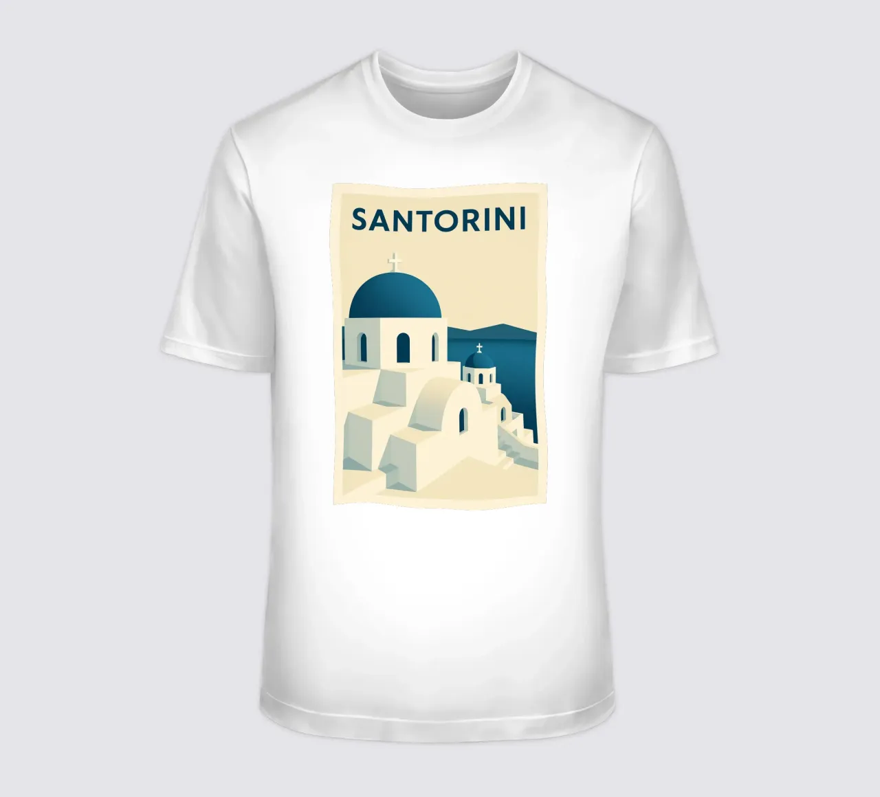 SANTORINI – Affiche vintage architecture grecque t-shirt da JETLAG | affiches voyage