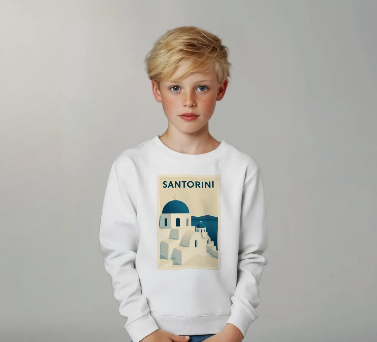 SANTORINI – Affiche vintage architecture grecque felpa bambino da JETLAG | affiches voyage
