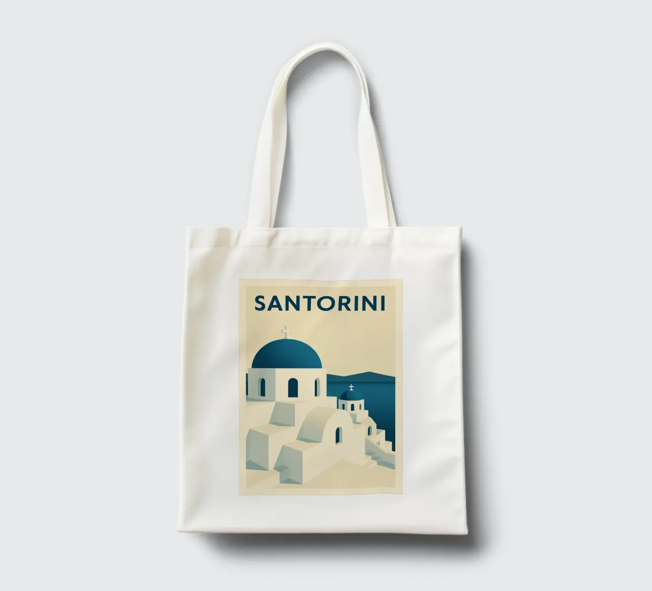 SANTORINI – Affiche vintage architecture grecque borsa in juta da JETLAG | affiches voyage
