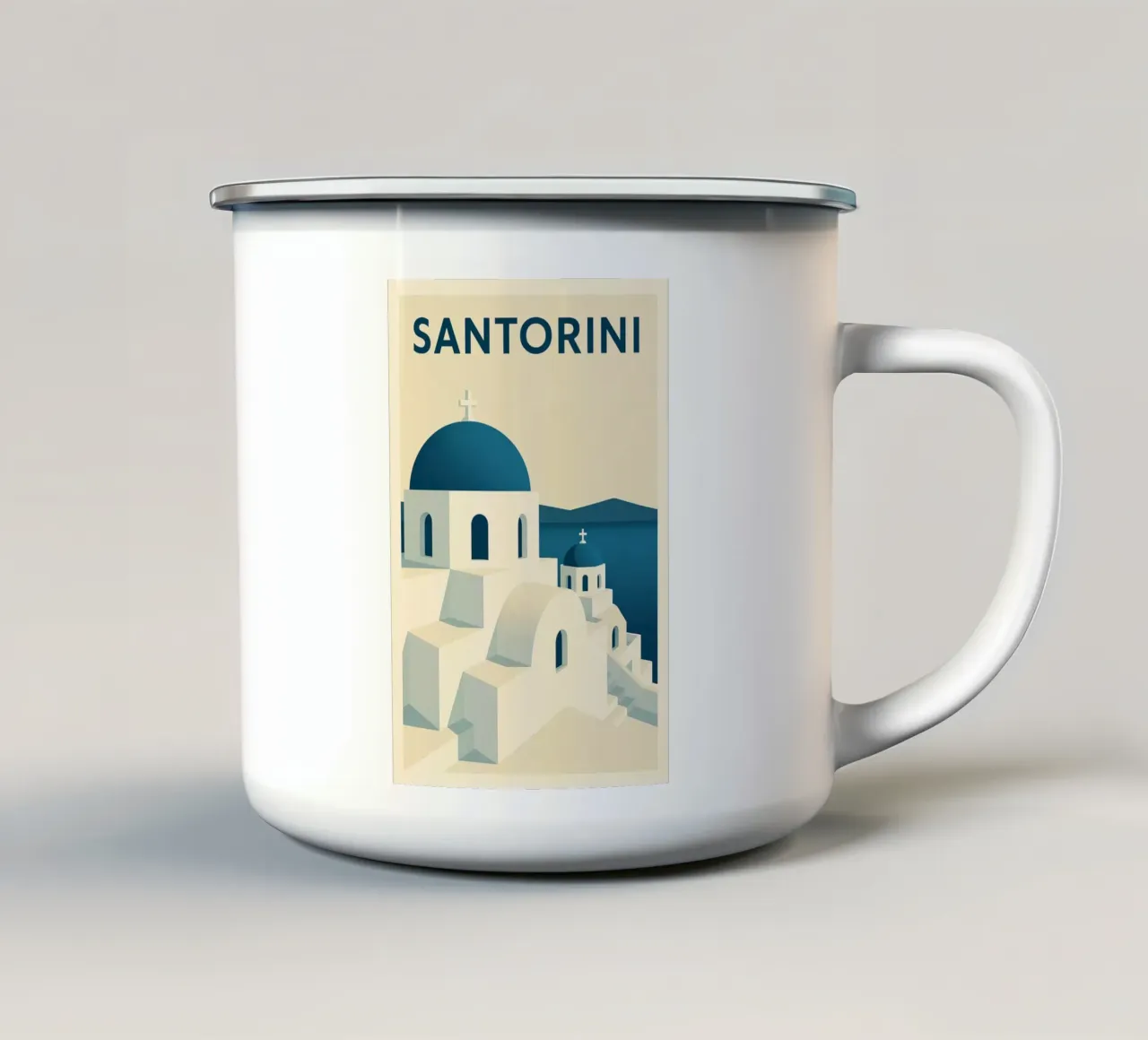 SANTORINI – Affiche vintage architecture grecque tazza in smalto da JETLAG | affiches voyage