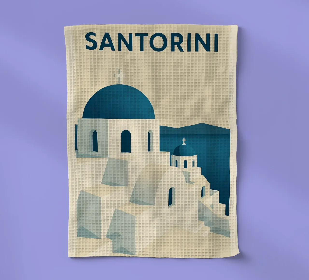 SANTORINI - Affiches d'architecture grecque d'époque torchon de JETLAG | affiches voyage