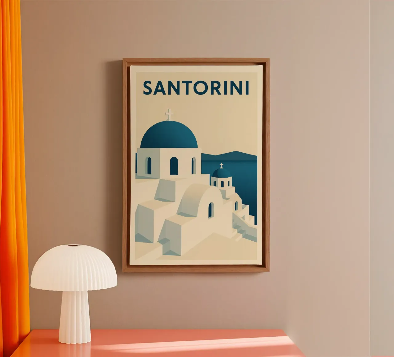 SANTORINI – Affiche vintage architecture grecque tela con Cornice a cassetta da JETLAG | affiches voyage