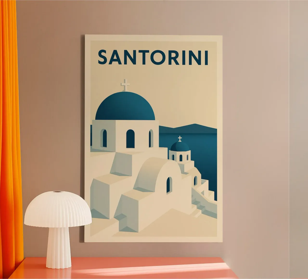 SANTORINI – Affiche vintage architecture grecque tela con Cornice a cassetta da JETLAG | affiches voyage