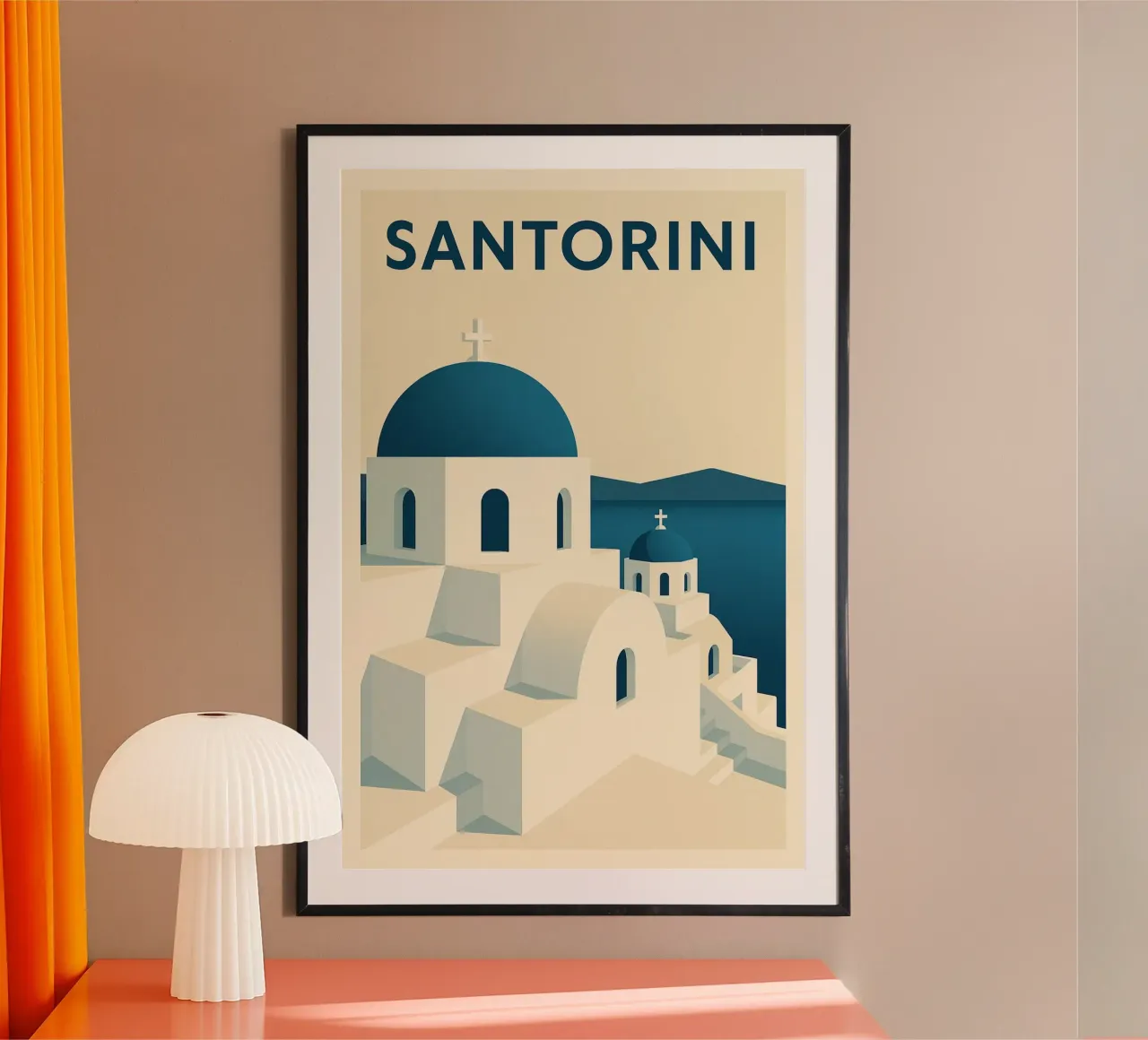 SANTORINI – Affiche vintage architecture grecque poster con telaio in alluminio da JETLAG | affiches voyage