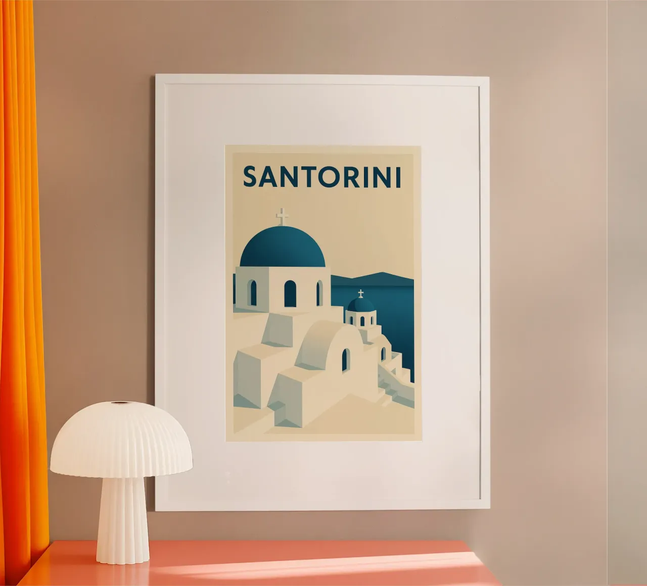 SANTORINI – Affiche vintage architecture grecque poster con telaio in alluminio da JETLAG | affiches voyage