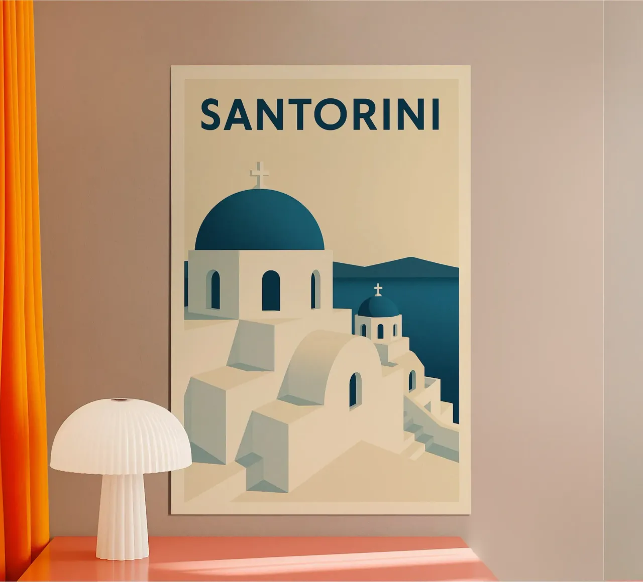 SANTORINI – Affiche vintage architecture grecque poster con telaio in alluminio da JETLAG | affiches voyage