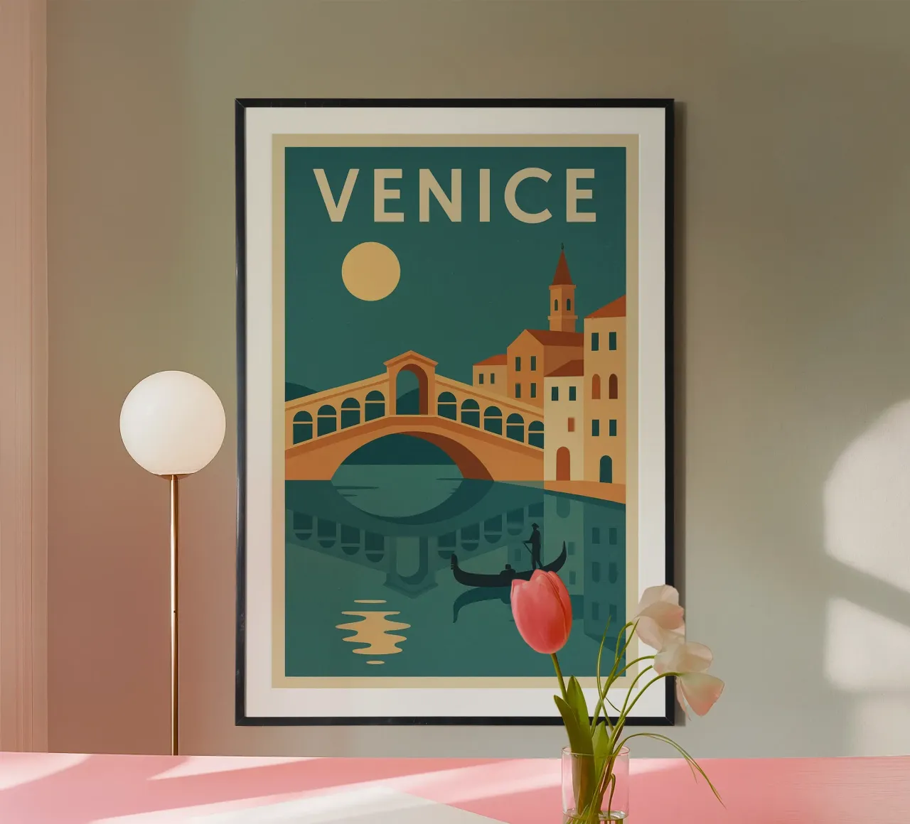 VENICE – Affiche vintage gondole et Rialto poster con telaio in plastica da JETLAG | affiches voyage