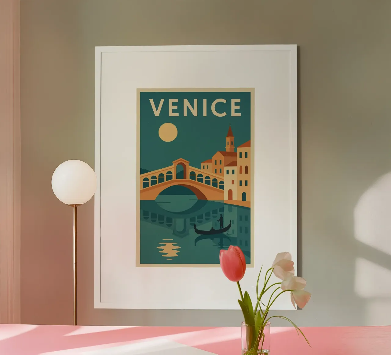 VENICE – Affiche vintage gondole et Rialto poster con telaio in plastica da JETLAG | affiches voyage