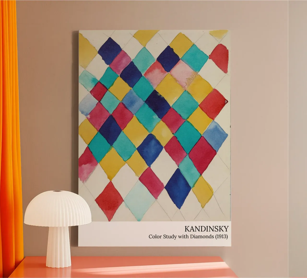 Wassily Kandinsky - Studio di colore con diamanti - poster tela con Cornice a cassetta da the red studio
