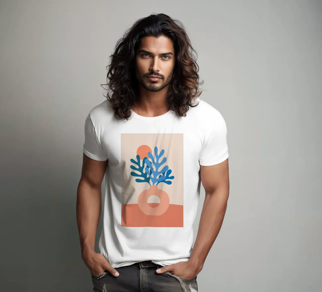 Boho Stillleben mit Korallenblättern t-shirt da pierosvisuals