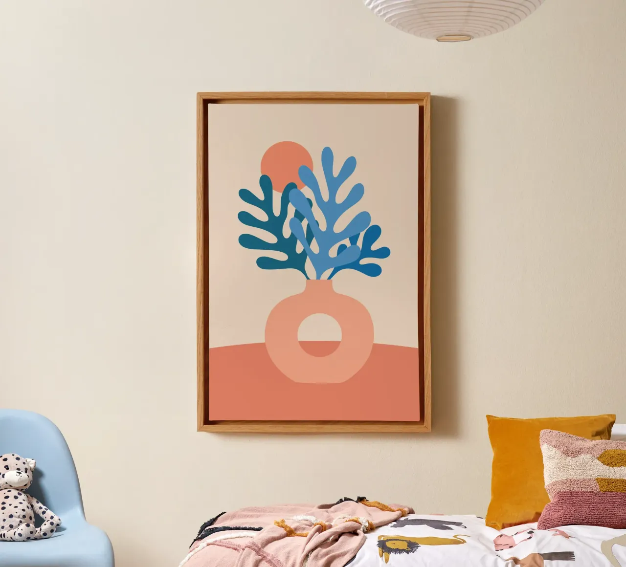 Boho Stillleben mit Korallenblättern canvas with Floater frame by pierosvisuals