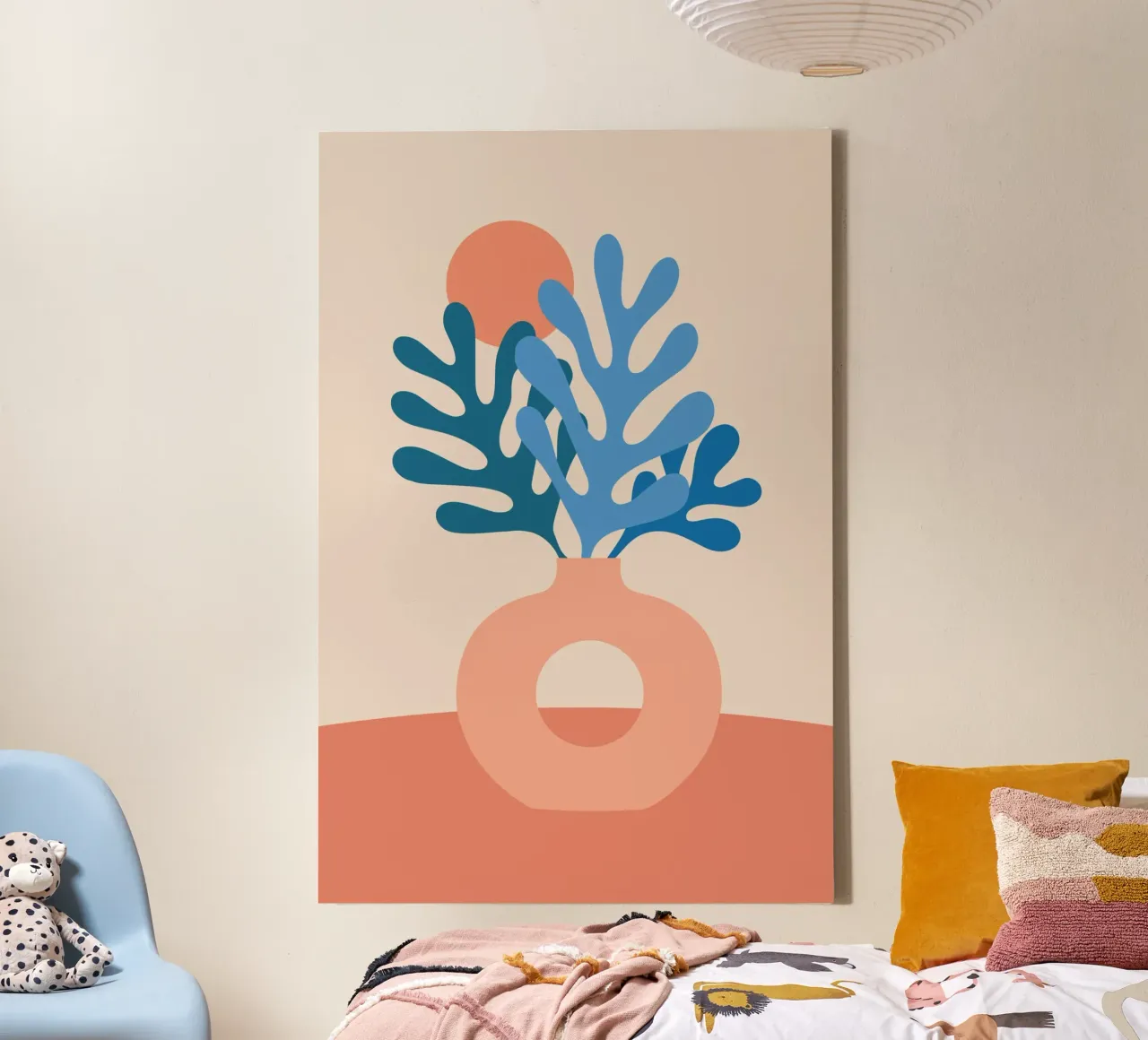 Boho Stillleben mit Korallenblättern canvas with Floater frame by pierosvisuals