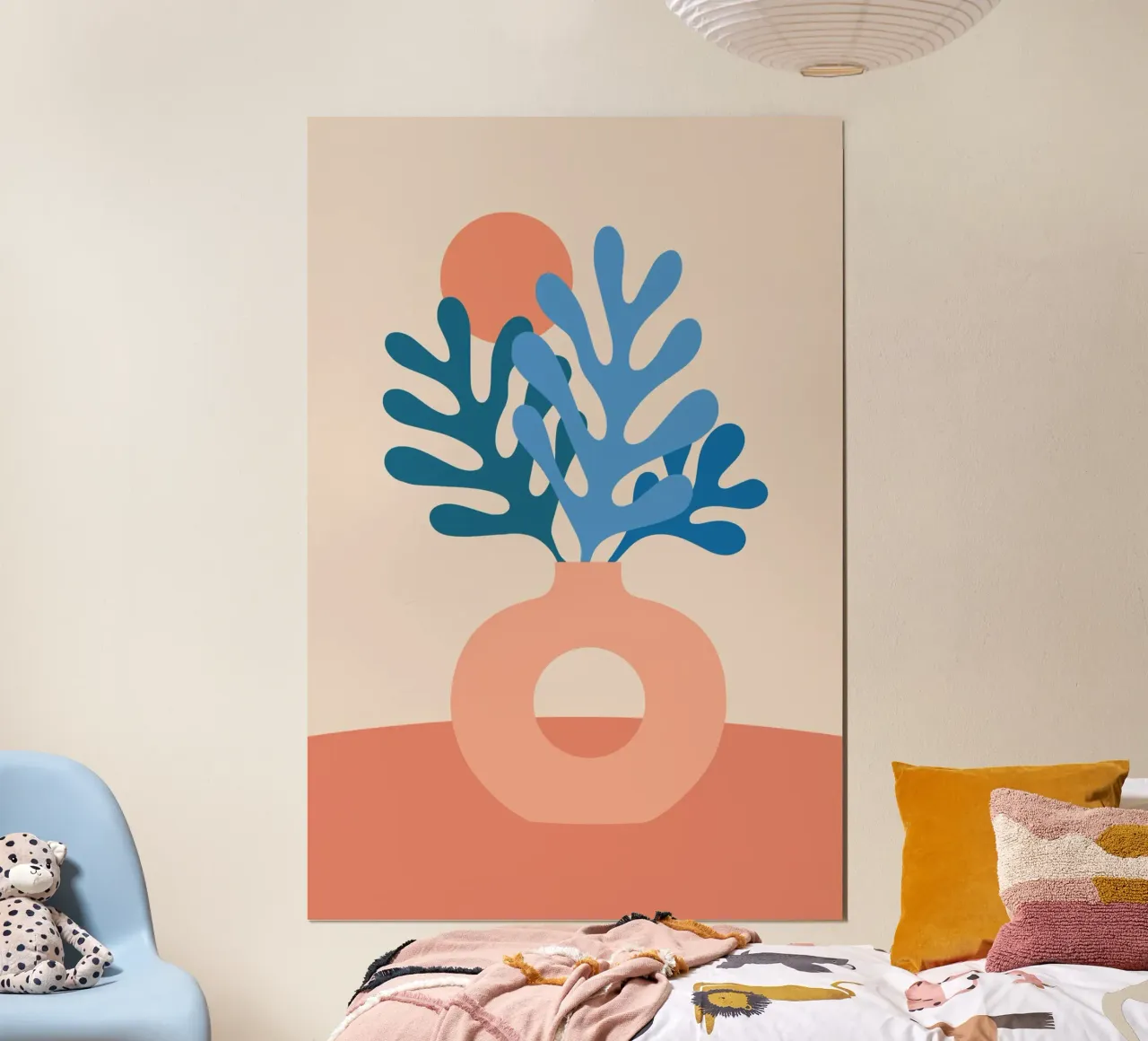 Boho Stillleben mit Korallenblättern poster con telaio in legno da pierosvisuals