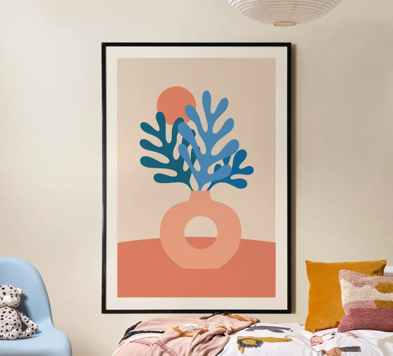 Boho Stillleben mit Korallenblättern poster con telaio in legno da pierosvisuals