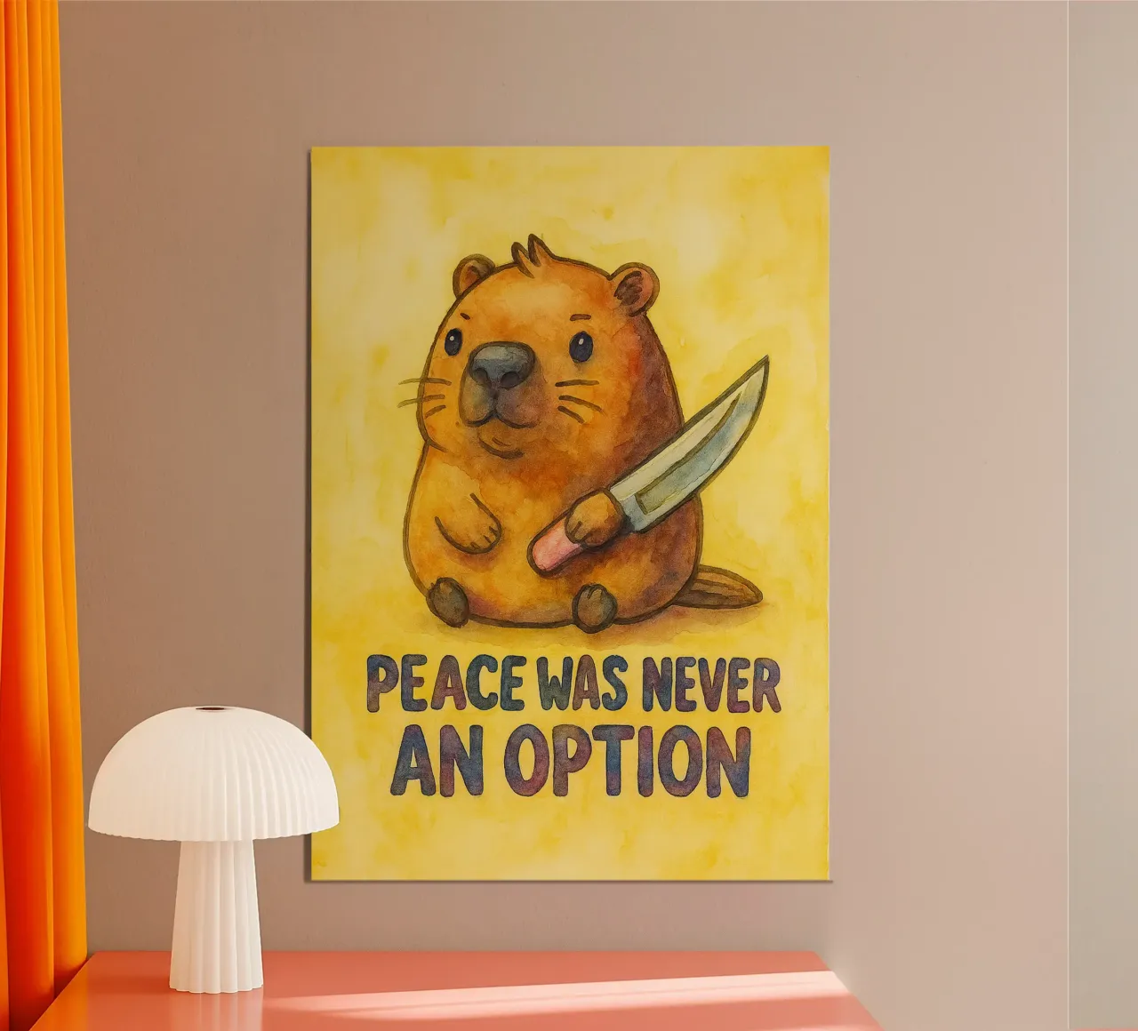 la pace non è mai stata un'opzione divertente capibara poster con telaio in legno da limous