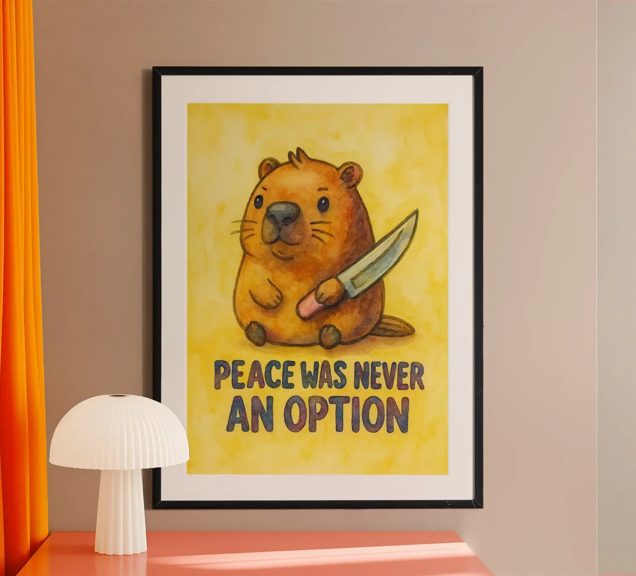 la pace non è mai stata un'opzione divertente capibara poster con telaio in legno da limous