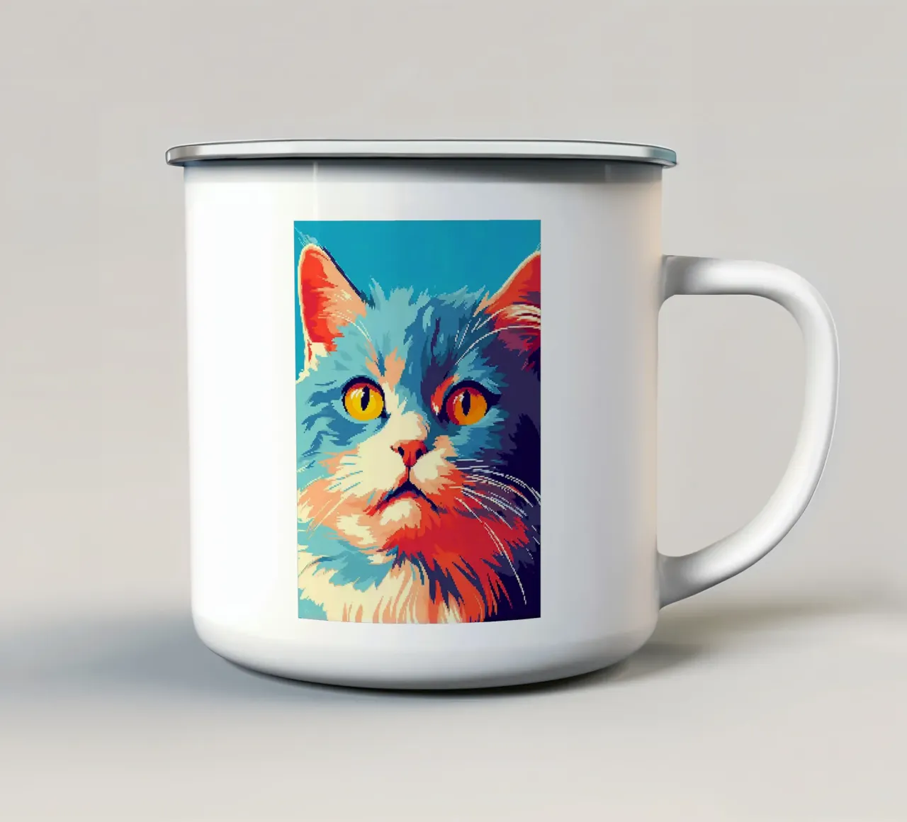 gatto felino baffi pelliccia orecchie occhi tazza in smalto da Karin M Fried