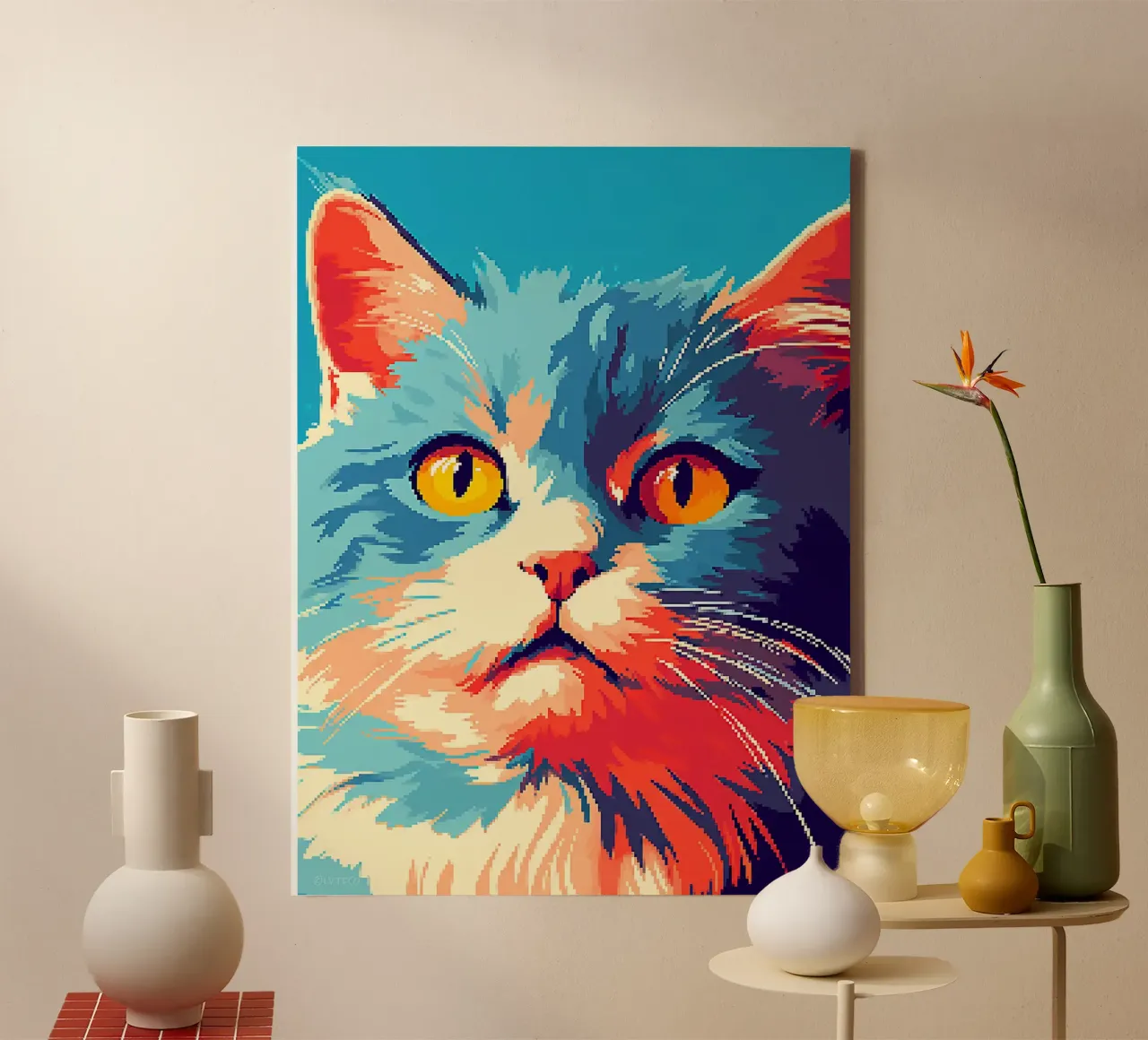 gatto felino baffi pelliccia orecchie occhi tela con Cornice a cassetta da Karin M Fried