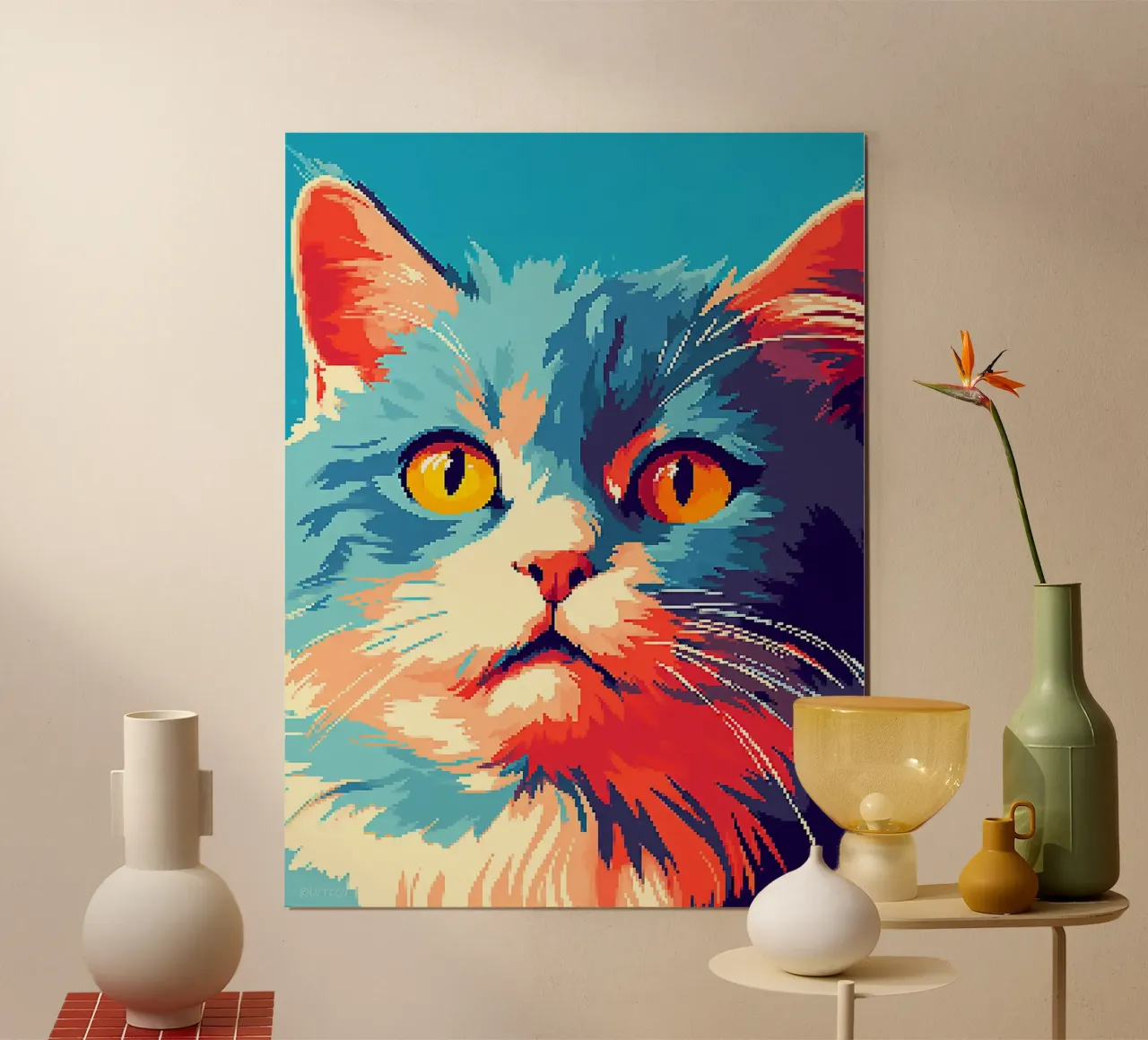 gatto felino baffi pelliccia orecchie occhi poster con telaio in plastica da Karin M Fried