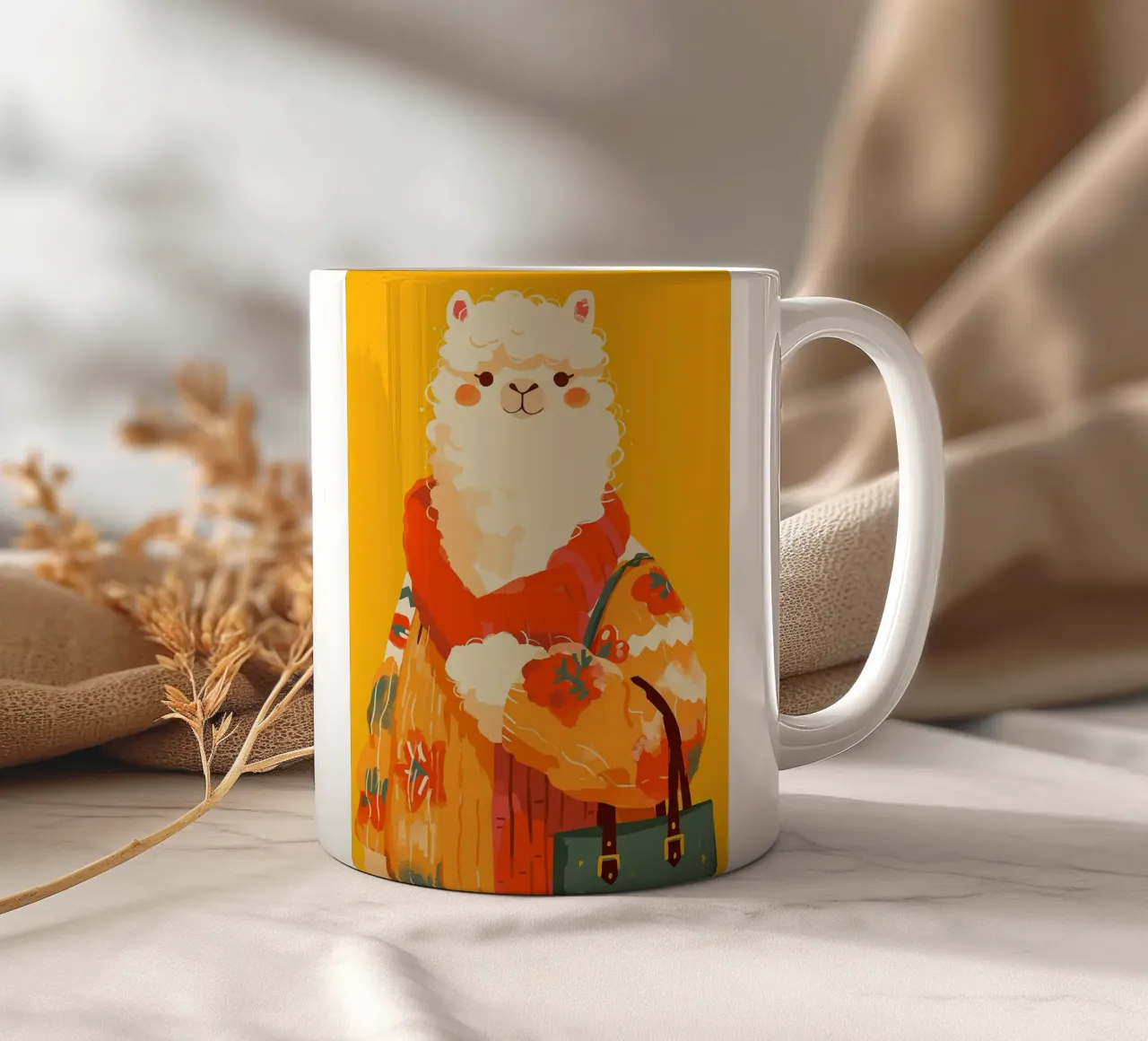maglione di alpaca animale sciarpa borsa tazza in ceramica da Karin M Fried