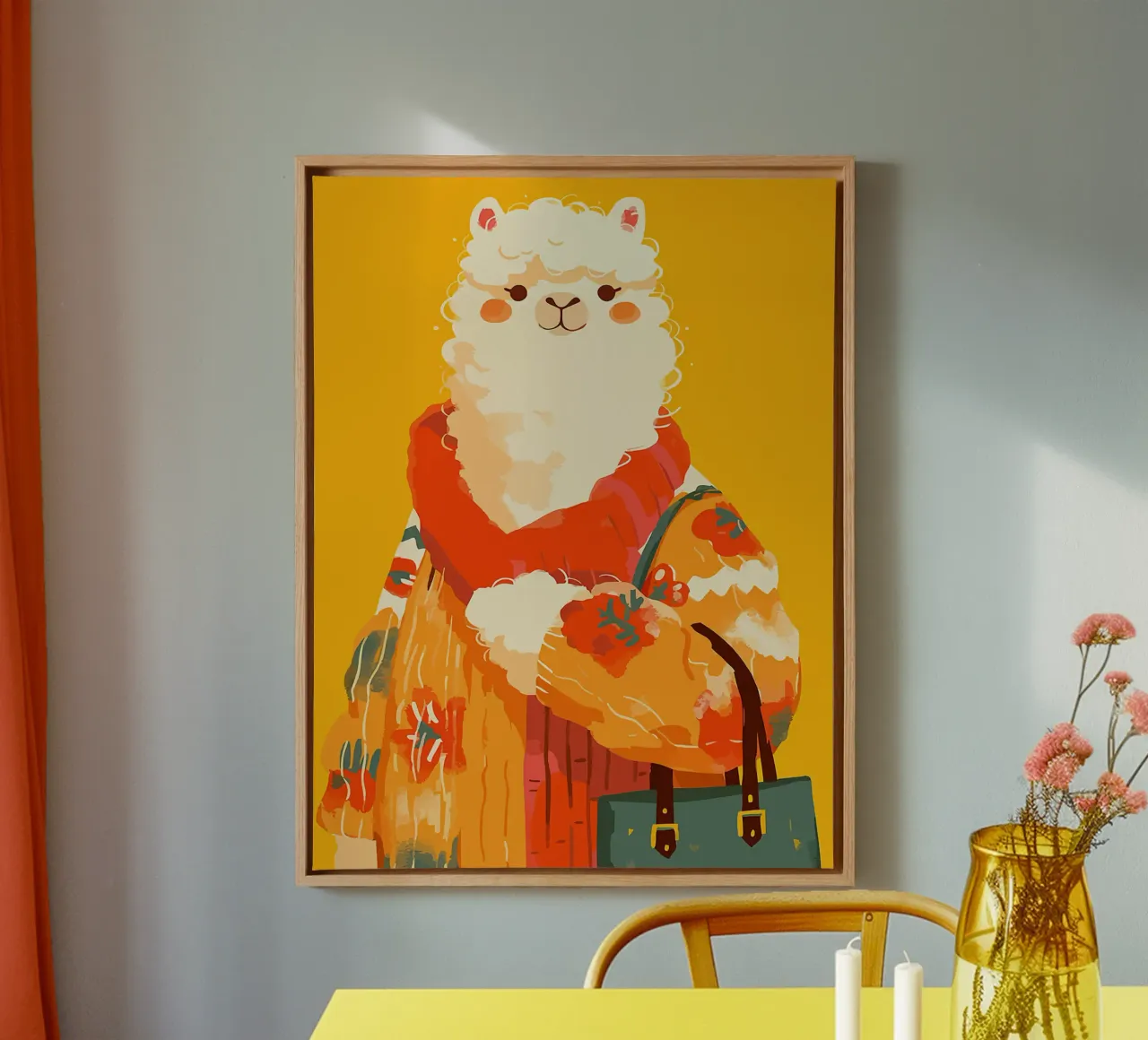 maglione di alpaca animale sciarpa borsa tela con Cornice a cassetta da Karin M Fried