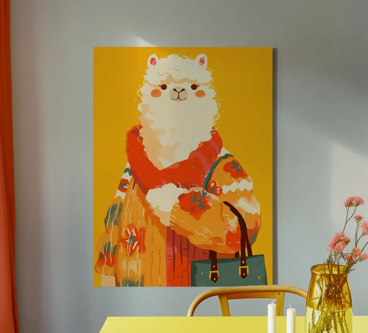 maglione di alpaca animale sciarpa borsa tela con Cornice a cassetta da Karin M Fried