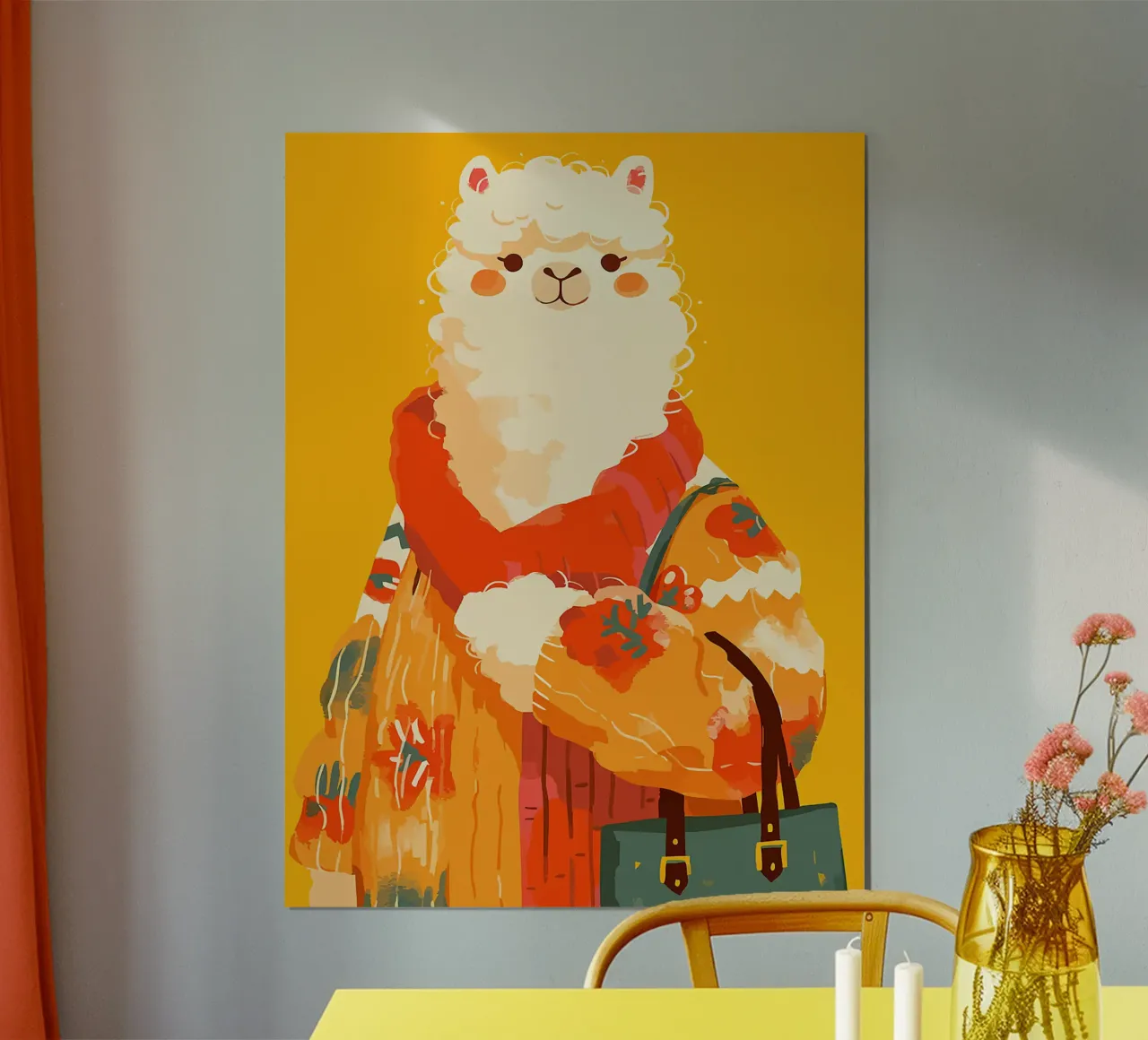 maglione di alpaca animale sciarpa borsa poster con telaio in legno da Karin M Fried