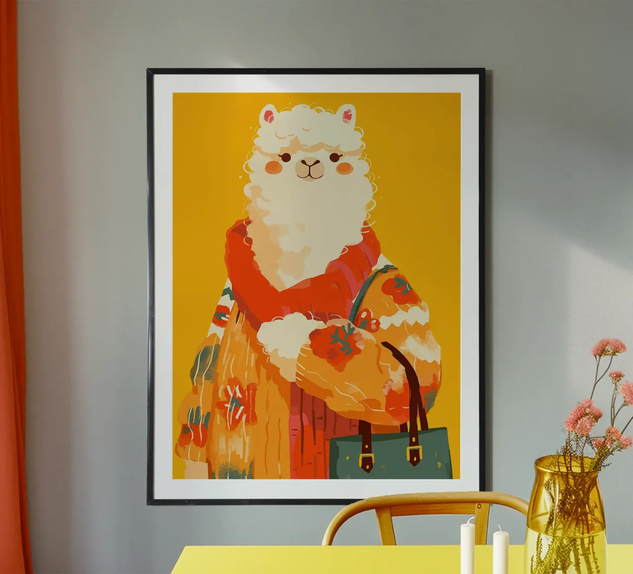 maglione di alpaca animale sciarpa borsa poster con telaio in legno da Karin M Fried