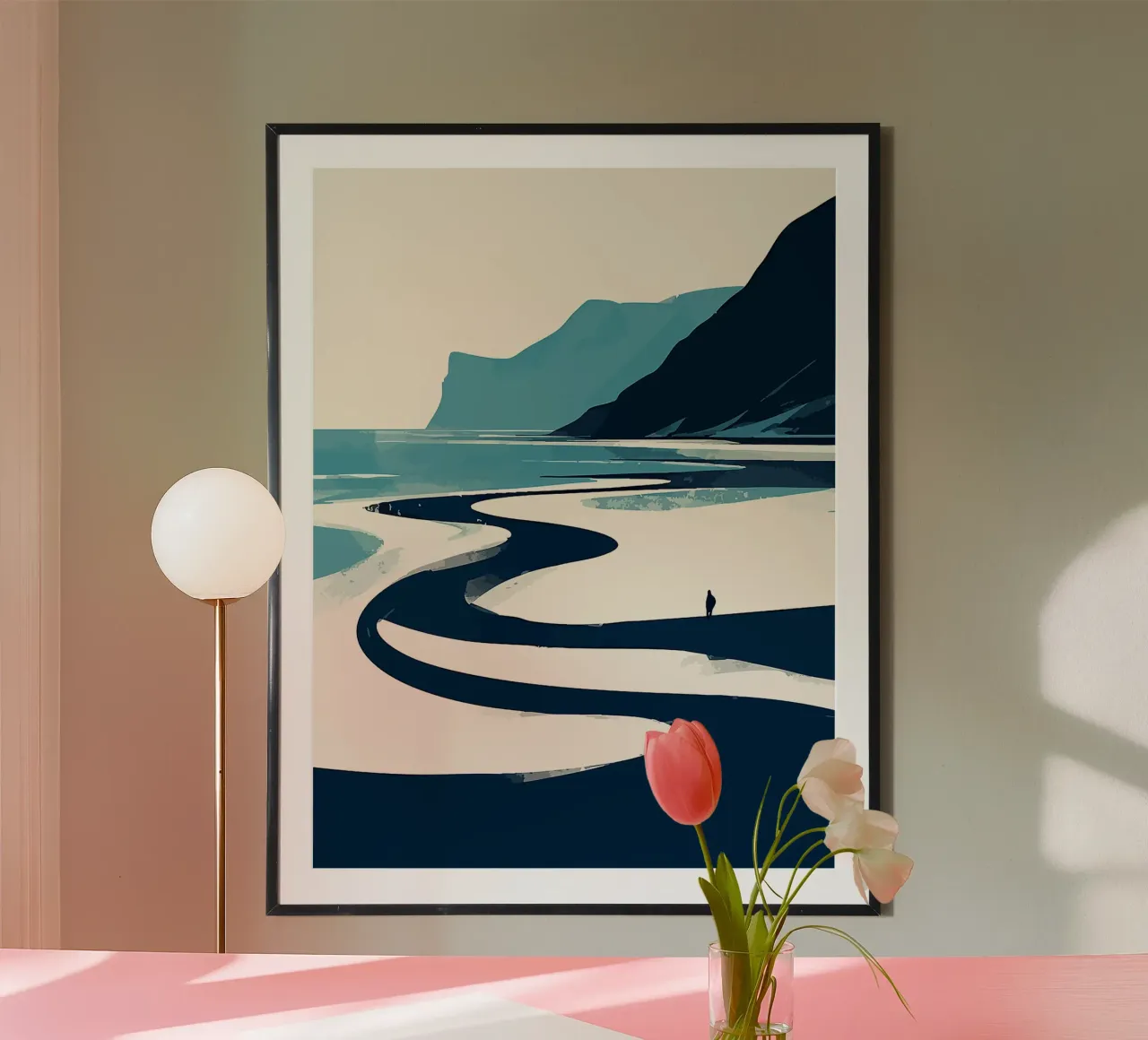 spiaggia litorale onde colline scogliere poster con telaio in plastica da Karin M Fried