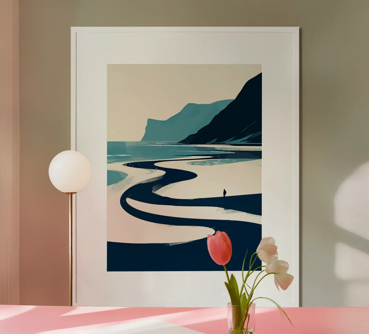 spiaggia litorale onde colline scogliere poster con telaio in plastica da Karin M Fried