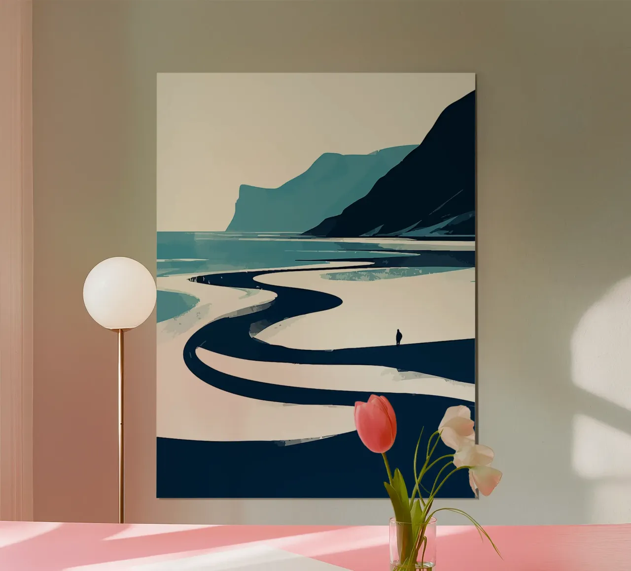 spiaggia litorale onde colline scogliere poster con telaio in plastica da Karin M Fried
