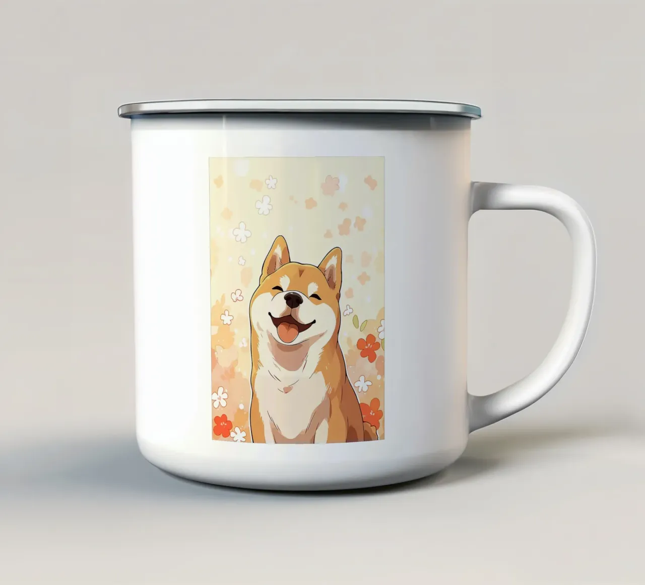 cane fiori animale domestico cartone animato sorridente felice tazza in smalto da Karin M Fried